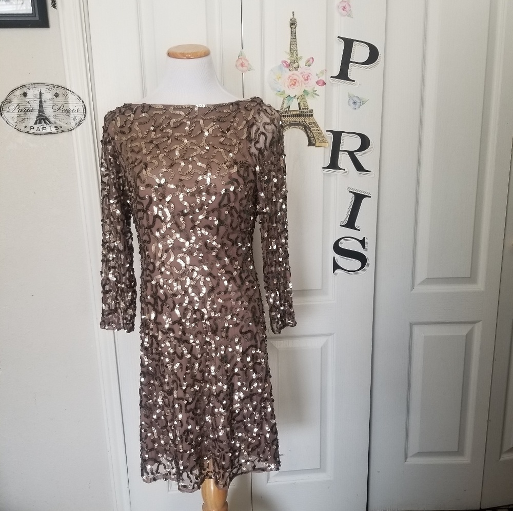 Vintage Pisarro Nights Sequined Brown   Cocktail Dress size 8 - Picture 2 of 8